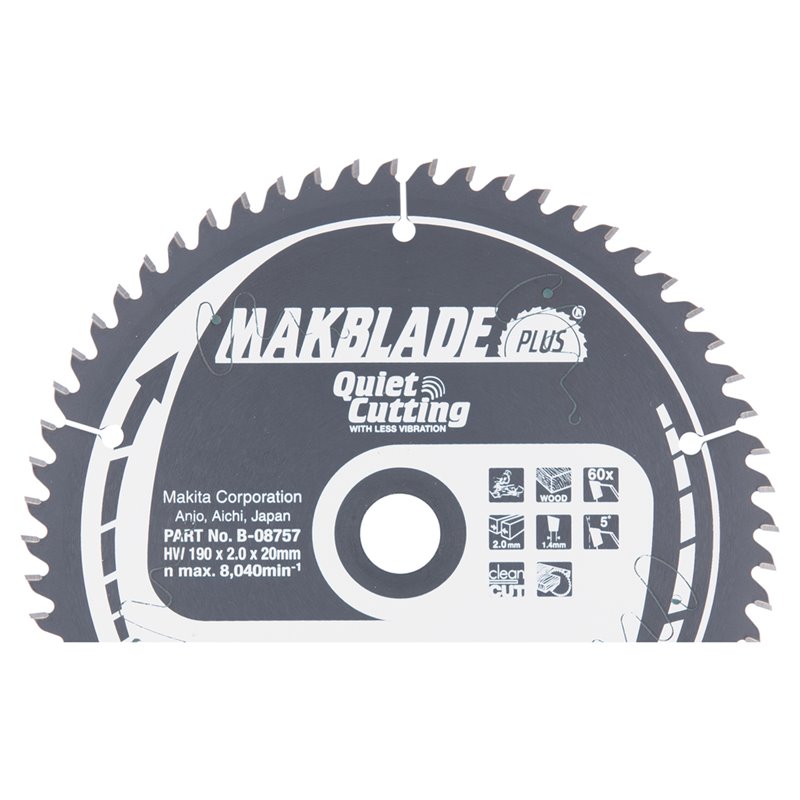 Disco sierra circular , Makblade+ T.C.T, 190 x 20 mm, 60 D Makita B-08757