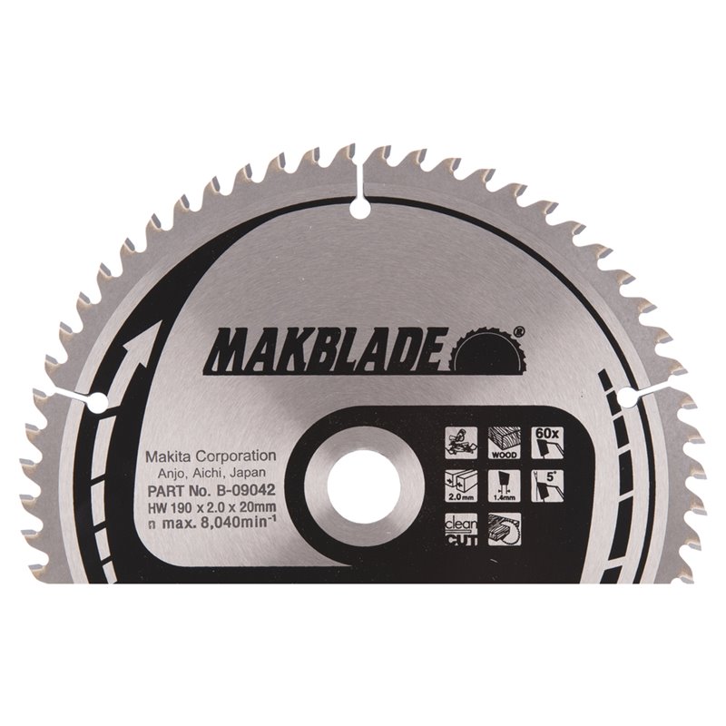 Disco sierra circular , Makblade T.C.T, 190 x 20 mm, 60 D Makita B-09042