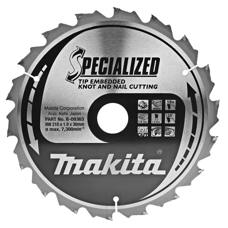 Disco sierra circular , Specialized T.C.T, 210 x 30 mm, 18 D Makita B-09363