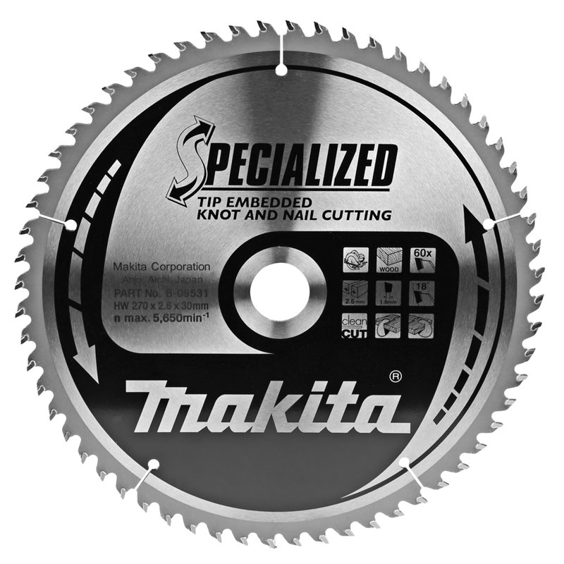 Disco sierra circular , Specialized T.C.T, 270 x 30 mm, 60 D Makita B-09531