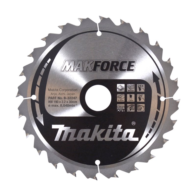 Disco sierra circular , Makparace T.C.T, 190 x 30 mm, 24 D Makita B-32247