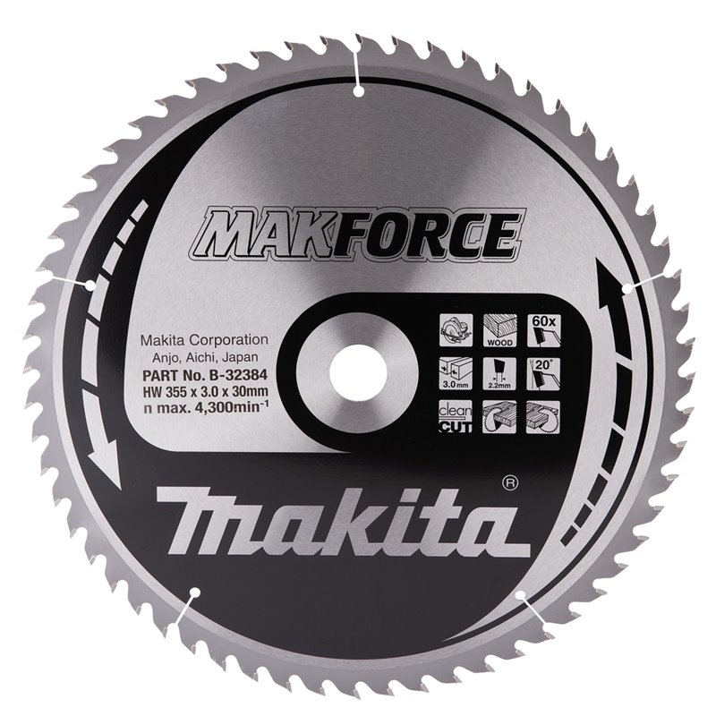 Disco sierra circular , Makparace T.C.T, 355 x 30 mm, 60 D Makita B-32384