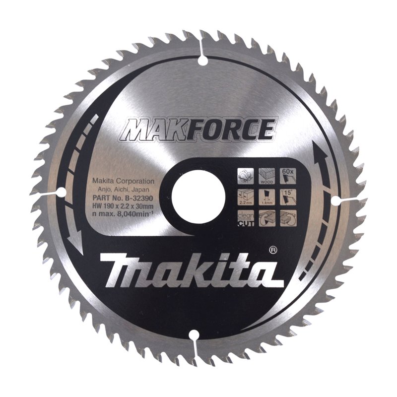 Disco sierra circular , Makparace T.C.T, 190 x 30 mm, 60 D Makita B-32390