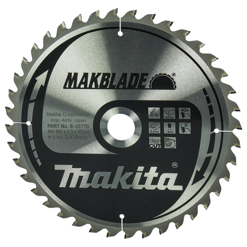 Disco sierra circular , Makblade T.C.T, 260 x 30 mm, 40 D Makita B-32770