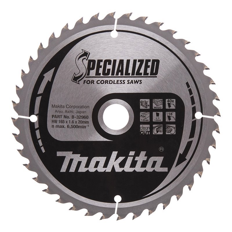 Disco sierra circular , Specialized T.C.T, 165 x 20 mm, 40 D Makita B-32960