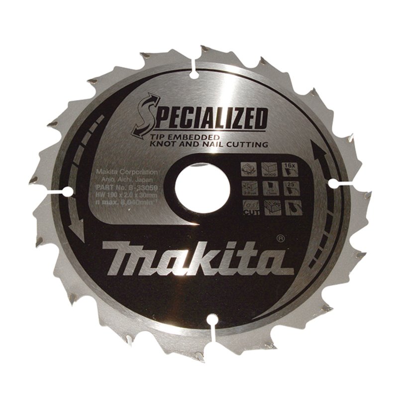 Disco sierra circular , Specialized T.C.T, 190 x 30 mm, 16 D Makita B-33059