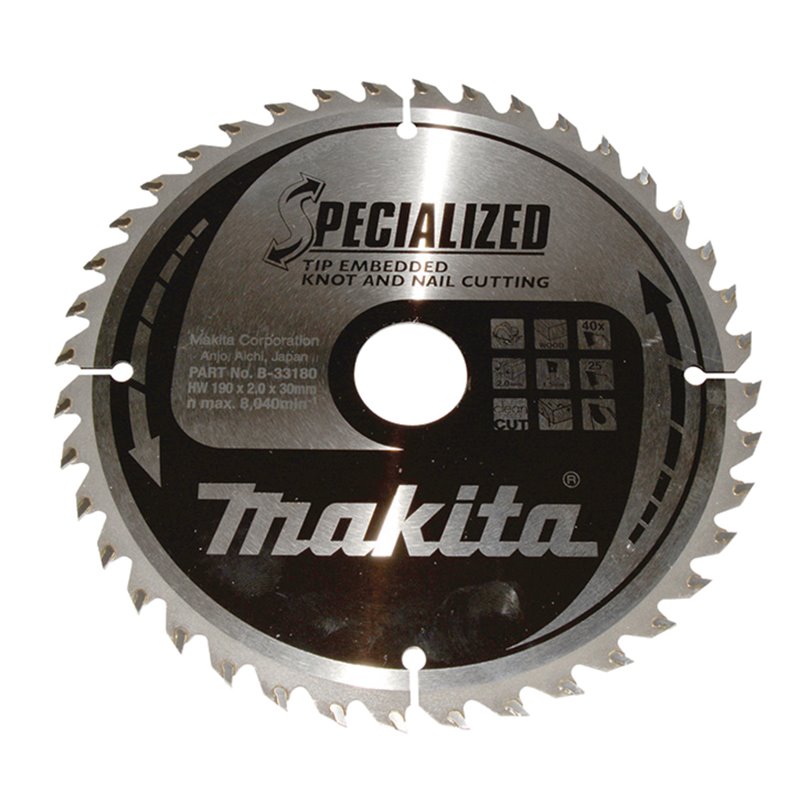 Disco sierra circular , Specialized T.C.T, 190 x 30 mm, 40 D Makita B-33180