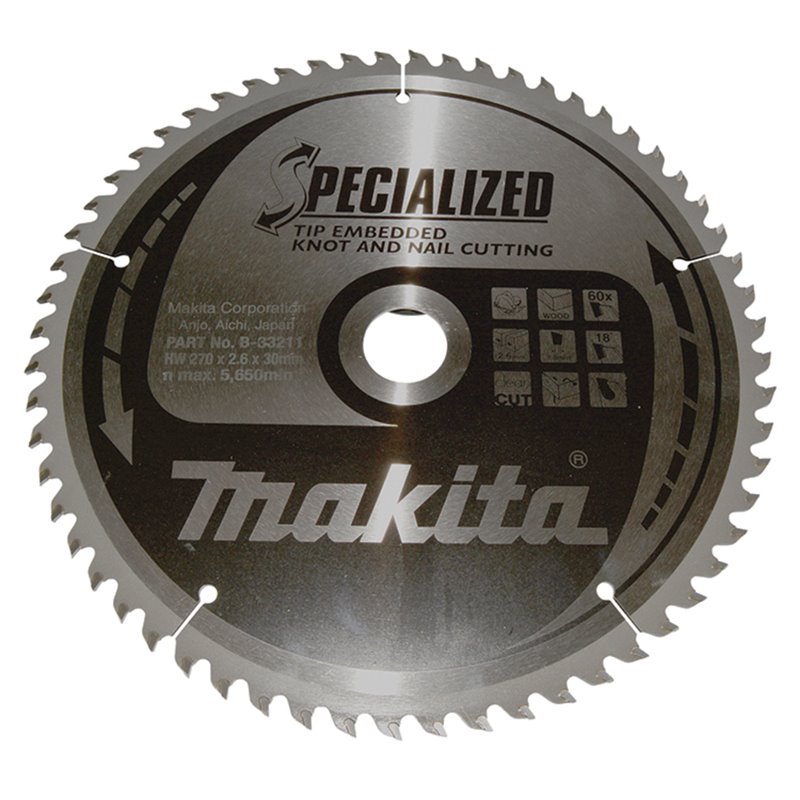 Disco sierra circular , Specialized T.C.T, 270 x 30 mm, 60 D Makita B-33211