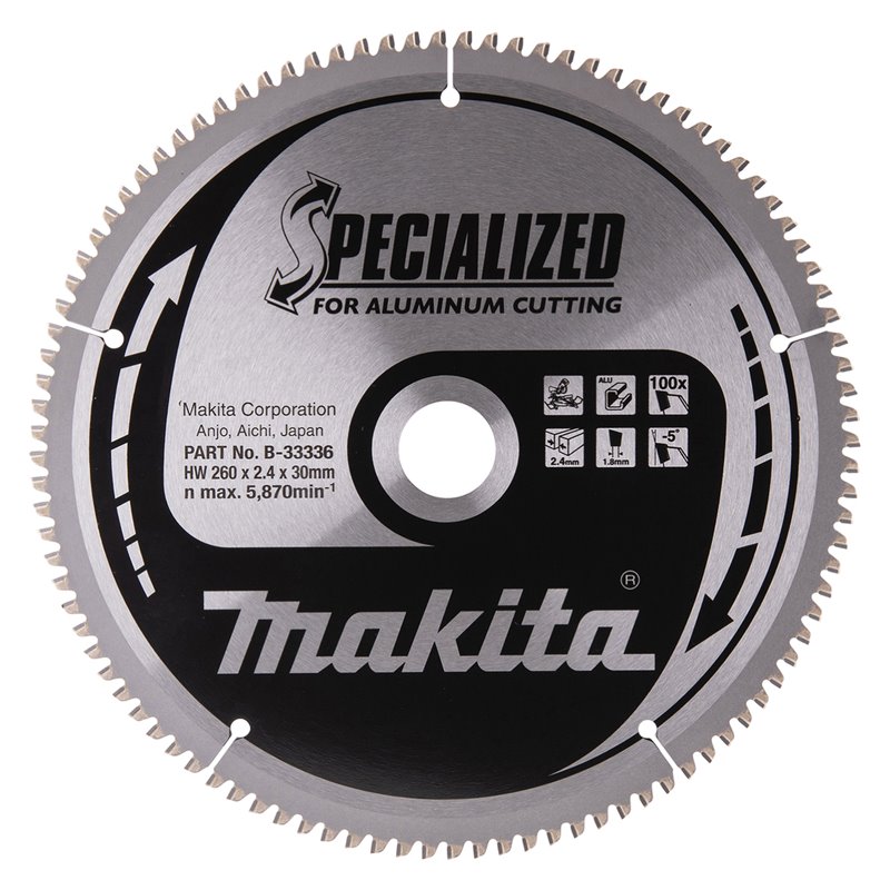 Disco sierra circular , Specialized T.C.T, 260 x 30 mm, 100 D Makita B-33336