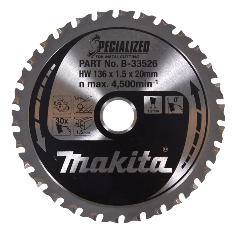 Disco sierra circular , Specialized T.C.T, 136 x 20 mm, 30 D Makita B-33526