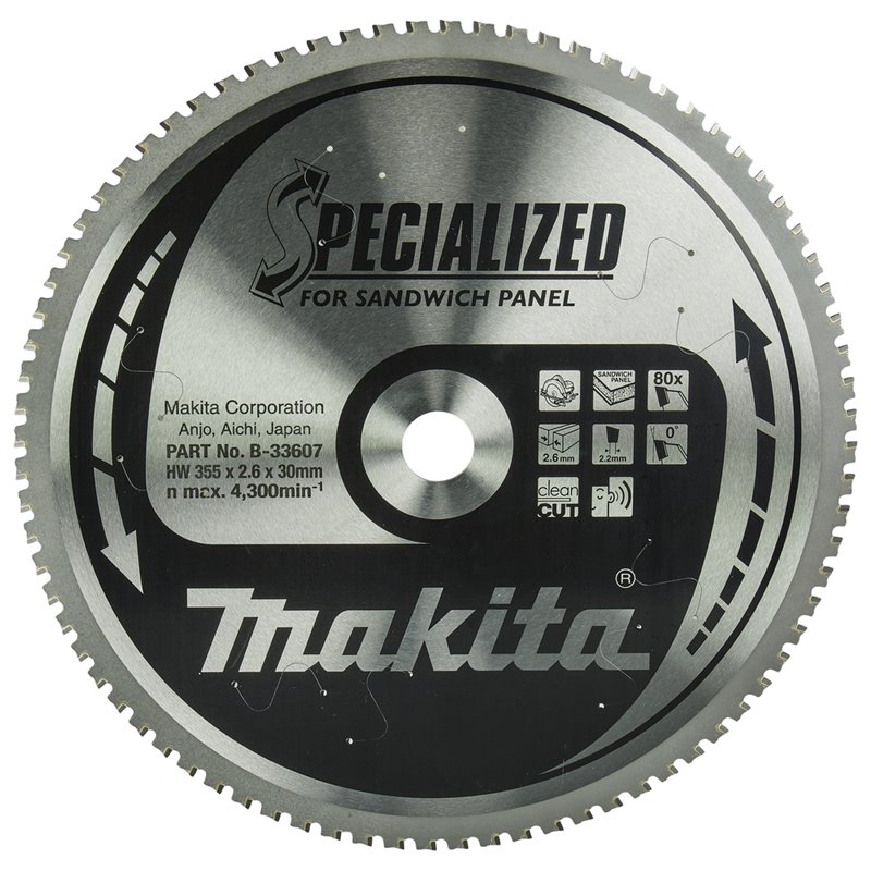 Disco sierra circular , Specialized T.C.T, 355 x 30 mm, 80 D Makita B-33607