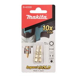 Punta Impact Gold ShorTon, Hex 3,0, 30 mm, 2 pcs Makita B-42335