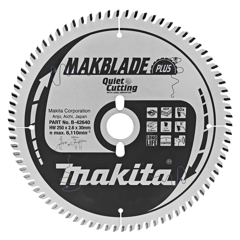 Disco sierra circular , MakBlade+ T.C.T, 250 x 30 mm, 80 D Makita B-42640