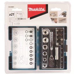 Screwestuche de puntas with ratchet y sockets, 21 pcs Makita B-54081