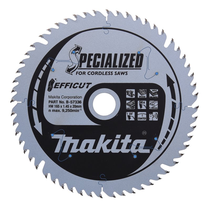 Disco sierra circular , Efficut T.C.T, 165 x 20 mm, 56 D Makita B-57336