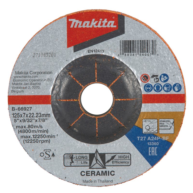 Disco desbarbar grano cerámico 125, A24P Makita B-66927