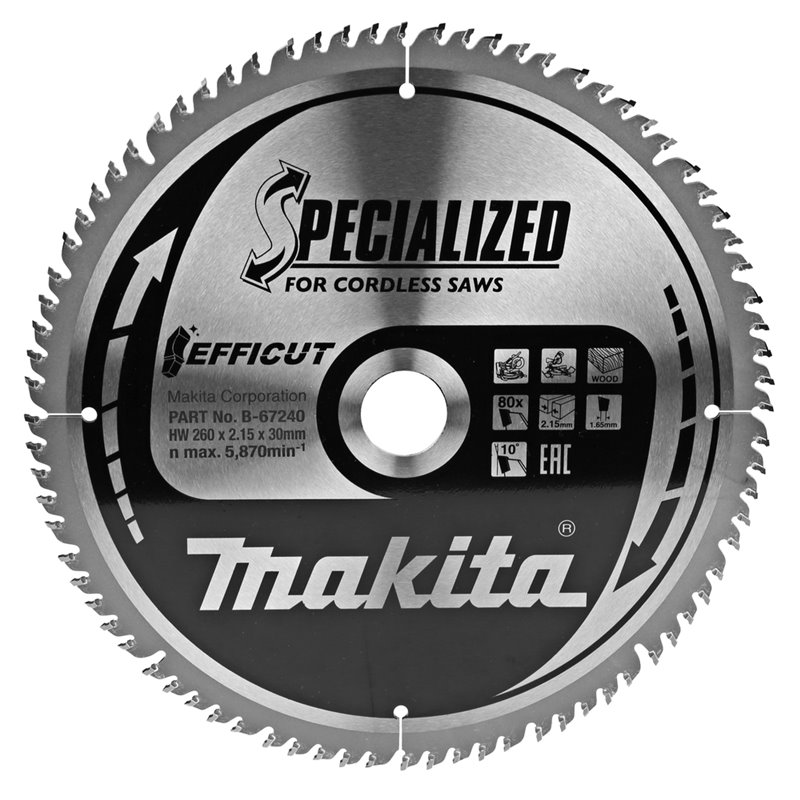 Disco sierra circular , Efficut T.C.T, 260 x 30 mm, 80 D Makita B-67240