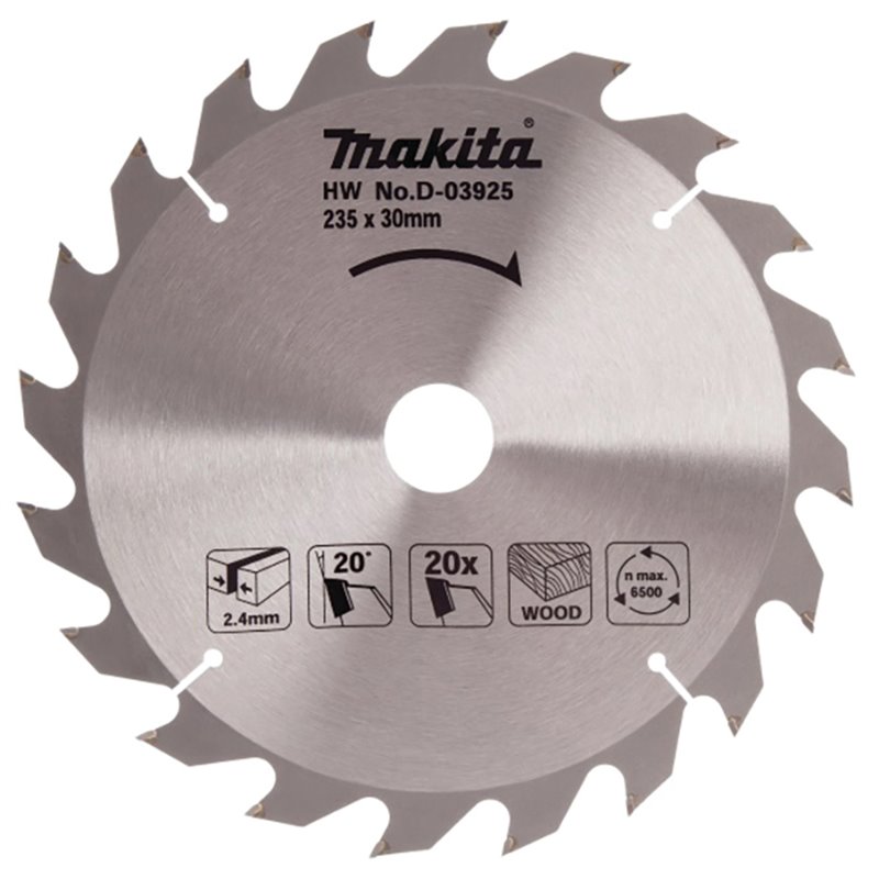 Disco sierra circular , Standard T.C.T, 235 x 30 mm, 20 D Makita D-03925