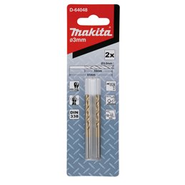 Broca de metal HSS-TiN Economy, 3,0 x 33 / 61 mm, 2 pcs Makita D-64048