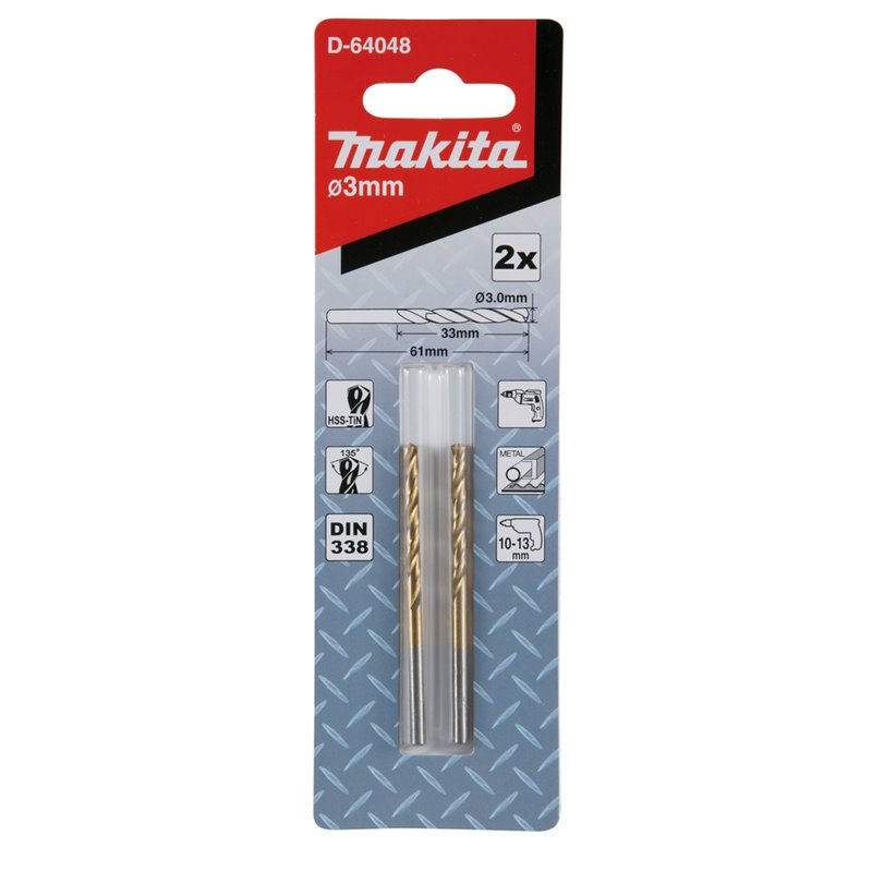 Broca de metal HSS-TiN Economy, 3,0 x 33 / 61 mm, 2 pcs Makita D-64048