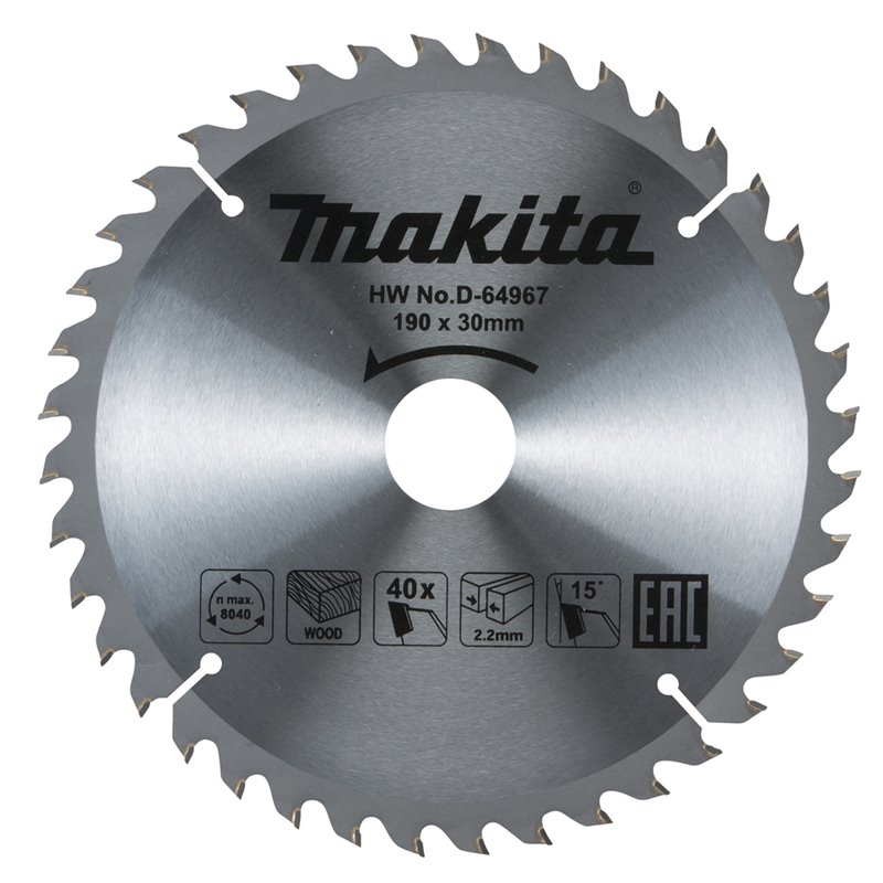 Disco sierra circular , Standard T.C.T. 190 x 30 mm, 40 D Makita D-64967