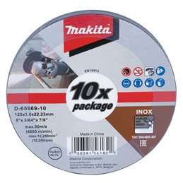 Disco de corte 125 x 1,0 x 22,23 mm, WA46R, 10 piezas Makita D-65969-10