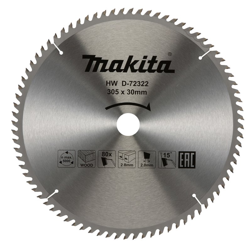 Disco sierra circular , Standard T.C.T, 305 x 30 mm, 80 D Makita D-72322