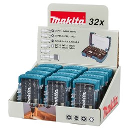 Estuche de puntas con 2 adaptadores, 32pcs, (12 estuches en expositor) Makita D-74762-12