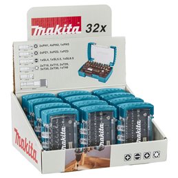 Estuche de puntas con 2 adaptadores, 32pcs, (12 estuches en expositor) Makita D-74762-12