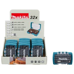 Estuche de puntas con 2 adaptadores, 32pcs, (12 estuches en expositor) Makita D-74762-12