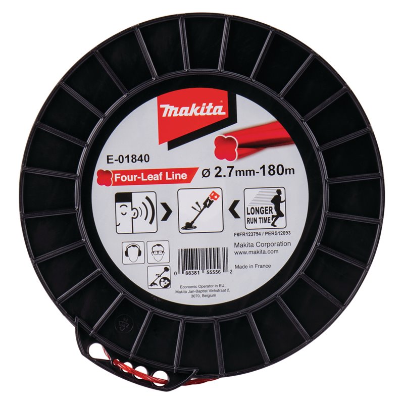 Hilo de cuatro hojas de nylon de 2,7 mm x 180 m Makita E-01840