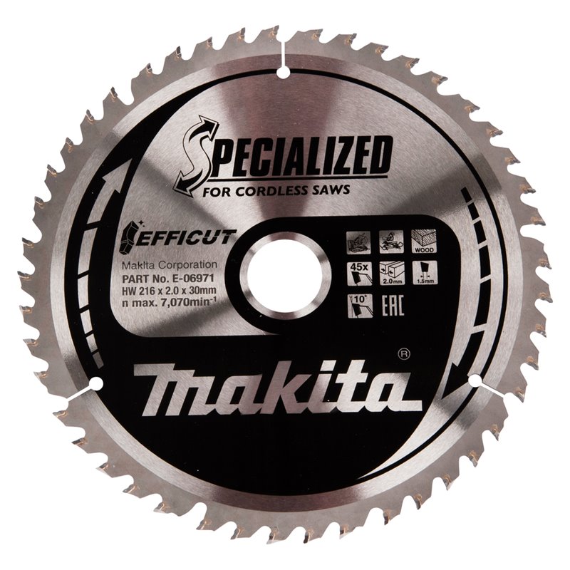 Disco sierra circular , Efficut T.C.T, 216 x 30 mm, 45 D Makita E-06971