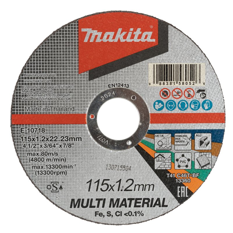 Disco de corte fino 115 x 1,2 x 22,23 mm, C46T, Multimaterial Makita E-10718