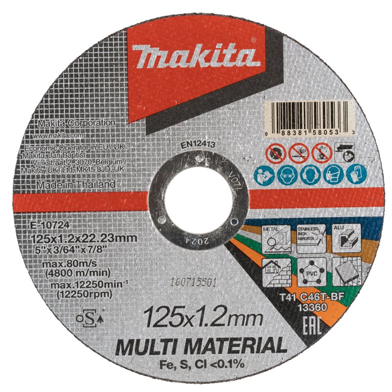 Disco de corte fino 125 x 1,2 x 22,23 mm, C46T, Multimaterial Makita E-10724