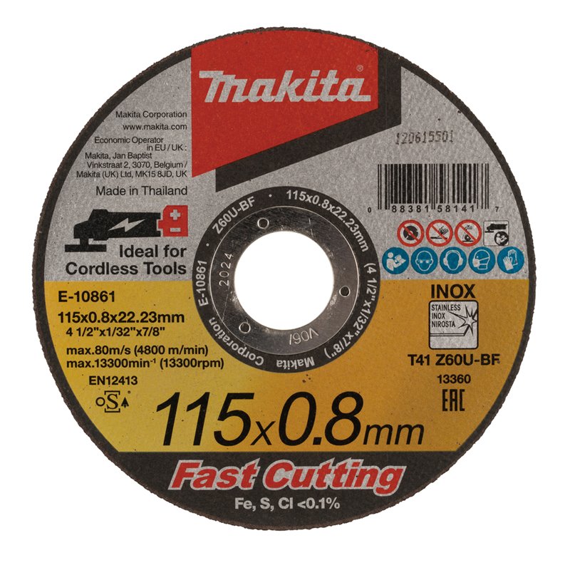 Disco de corte 115 x 0,8 x 22,23 mm, Z60U, 12 piezas Makita E-10861-12