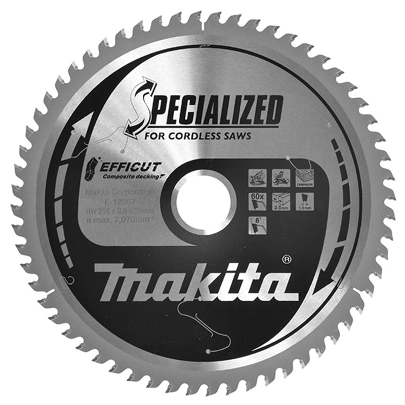 Disco sierra circular , Efficut T.C.T, 216 x 30 mm, 60 D Makita E-12267