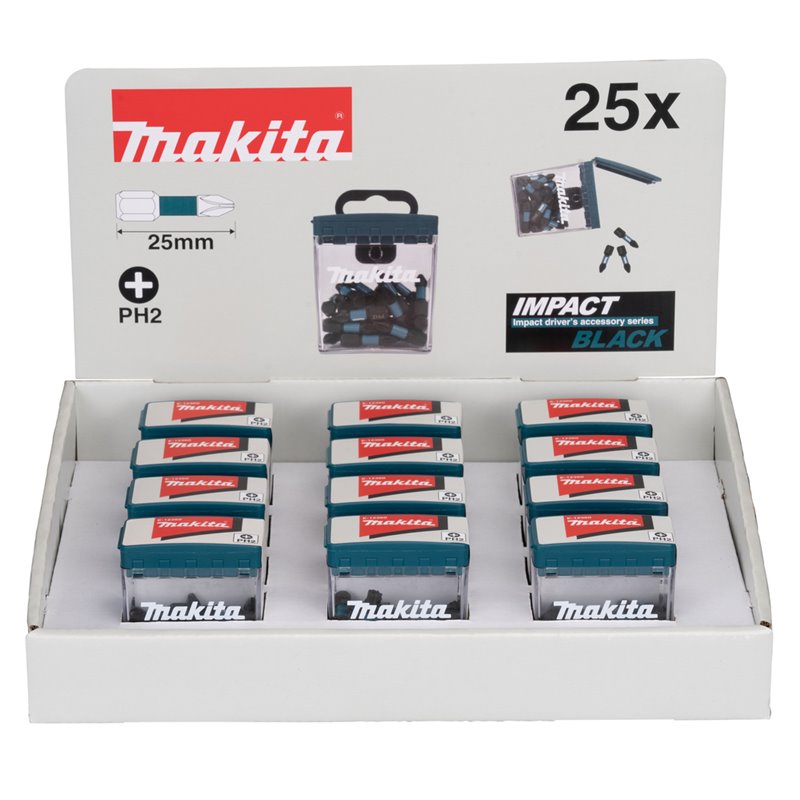 Punta Impact Black, PH2, 25 mm, 25 pcs x 12 Sets Makita E-12360-12