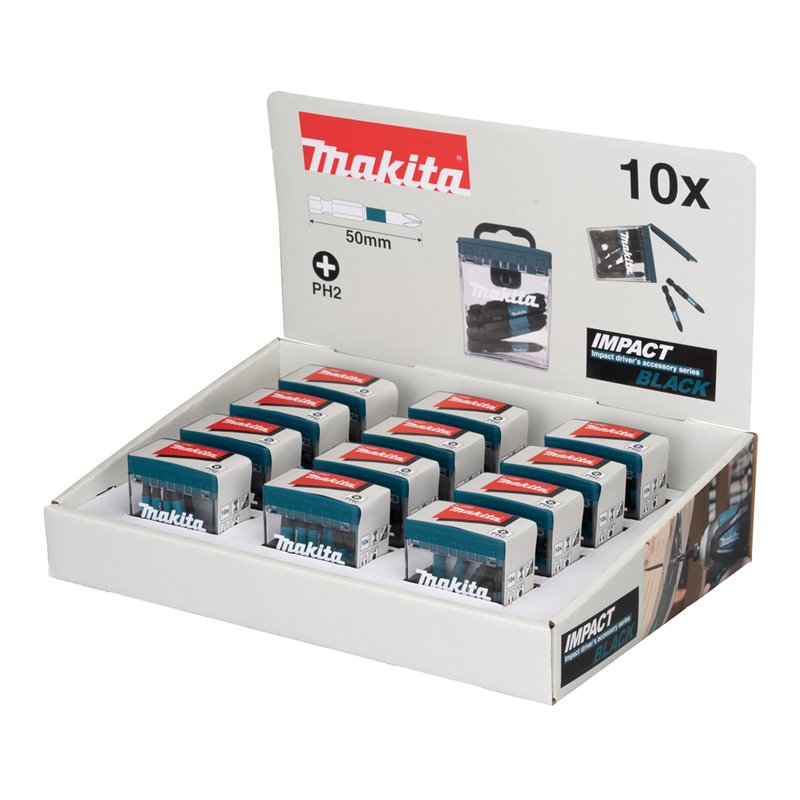 Punta Impact Black, PH2, 50 mm, 10 pc x 12 Sets Makita E-12407-12