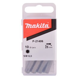 Punta, Hex 6,0, 25 mm, 10 pcs Makita P-21406