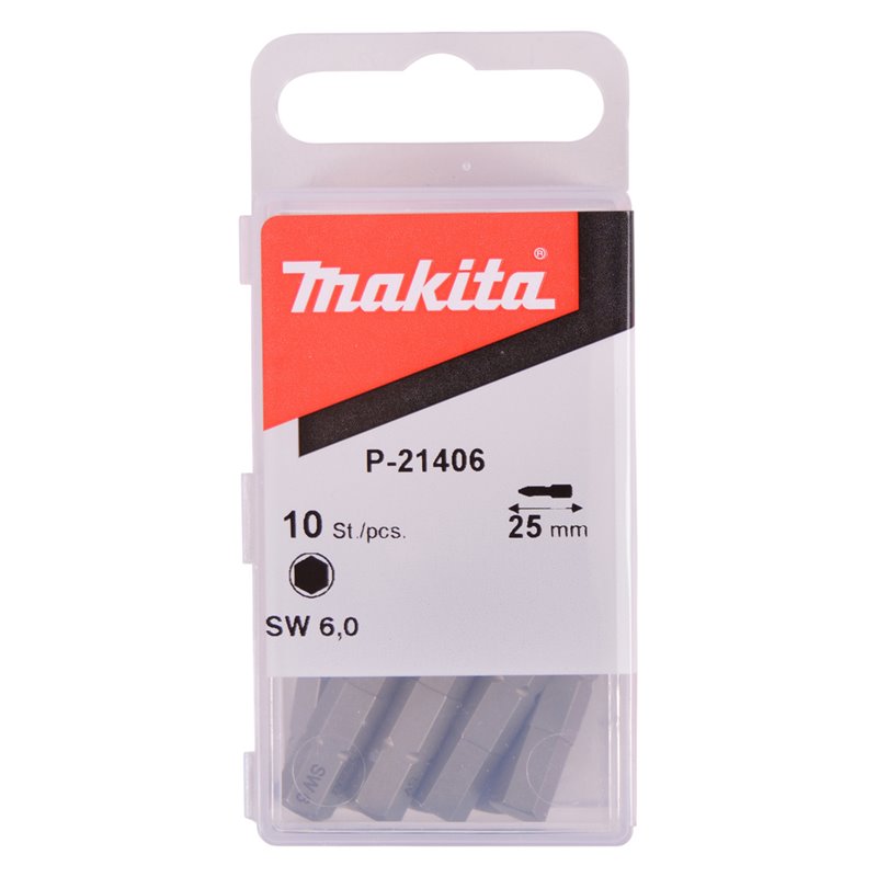 Punta, Hex 6,0, 25 mm, 10 pcs Makita P-21406