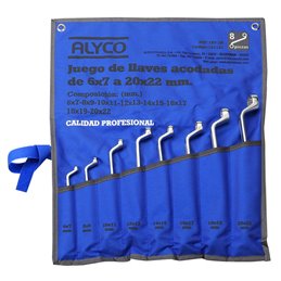 Juego 8 Llaves Acodada 6X7-20X22 B/Nylon Alyco 191181